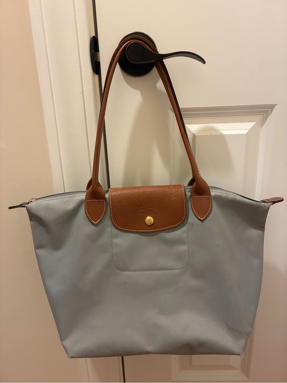 Longchamp Tote Bag in Light Gray and Brown